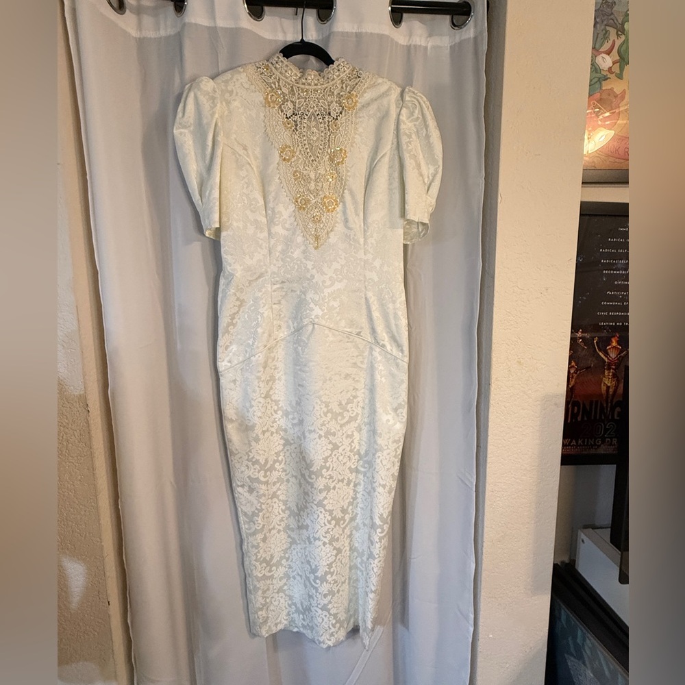 Scott McClintock Cream Maxi Dress with Gold Accents